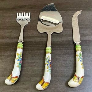 Sheffield England Cheese Server Set Stainless Steel Porcelain Handles